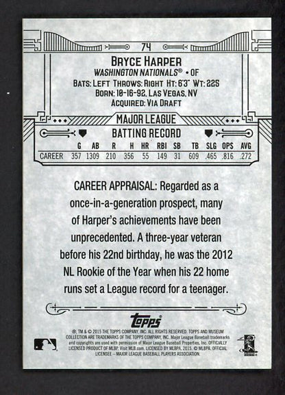2015 Topps Museum #074 Bryce Harper Nationals NR-MT 542417