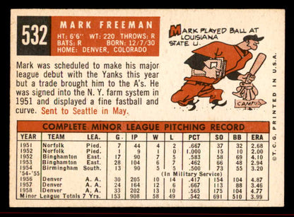 1959 Topps Baseball #532 Mark Freeman A's VG-EX/EX 542663