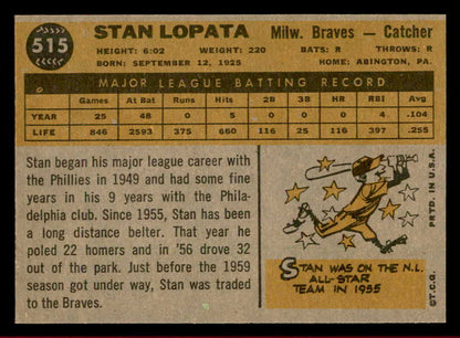 1960 Topps Baseball #515 Stan Lopata Braves NR-MT 542666