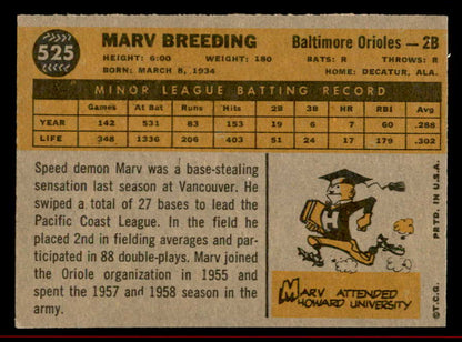 1960 Topps Baseball #525 Marv Breeding Orioles NR-MT 542670