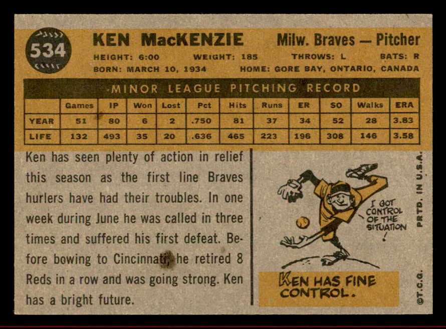 1960 Topps Baseball #534 Ken MacKenzie Braves NR-MT 542675