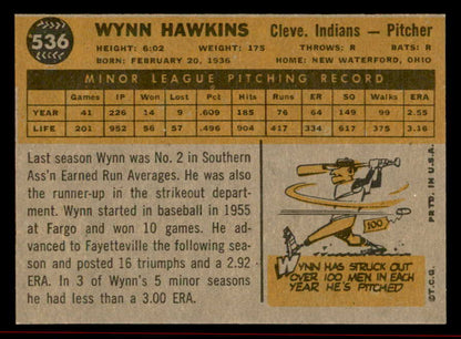 1960 Topps Baseball #536 Wynn Hawkins Indians NR-MT 542677