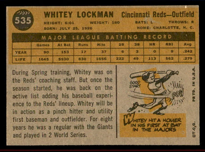 1960 Topps Baseball #535 Whitey Lockman Reds EX-MT 542706