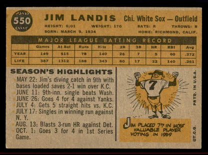 1960 Topps Baseball #550 Jim Landis White Sox EX-MT 542714