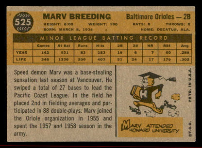 1960 Topps Baseball #525 Marv Breeding Orioles VG-EX 542739