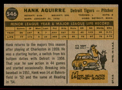 1960 Topps Baseball #546 Hank Aguirre Tigers VG-EX 542756