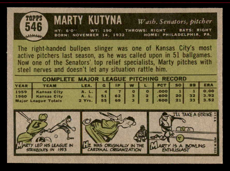 1961 Topps Baseball #546 Marty Kutyna Senators NR-MT 542771