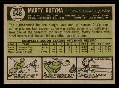 1961 Topps Baseball #546 Marty Kutyna Senators NR-MT 542771