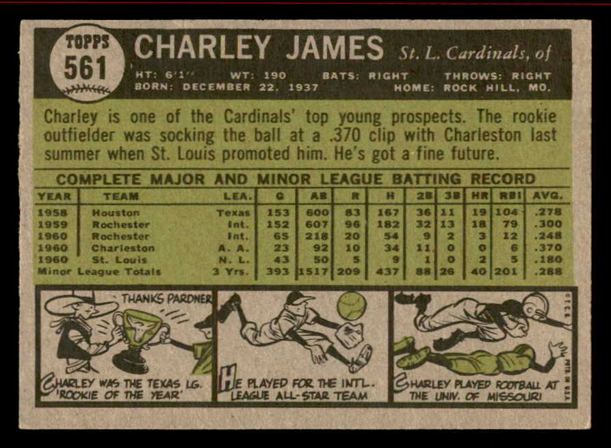 1961 Topps Baseball #561 Charley James Cardinals NR-MT 542780