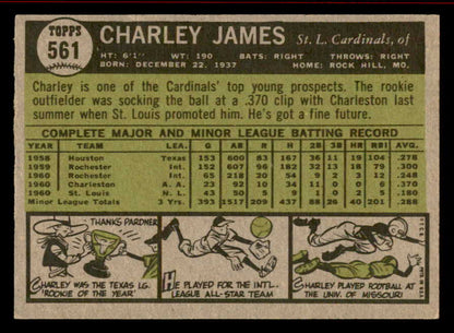 1961 Topps Baseball #561 Charley James Cardinals NR-MT 542780