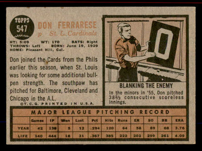 1962 Topps Baseball #547 Don Ferrarese Cardinals EX-MT 542822