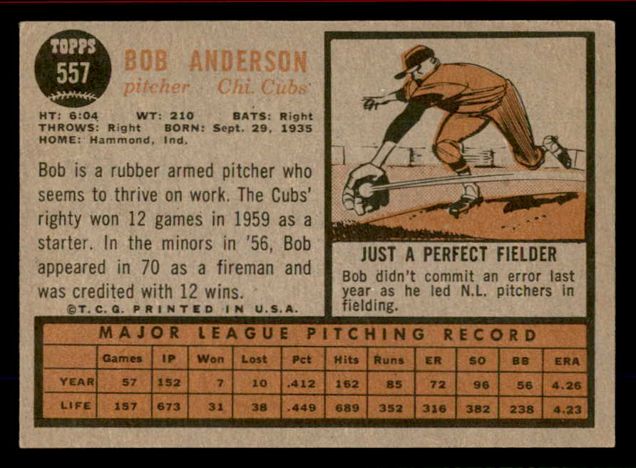 1962 Topps Baseball #557 Bob Anderson Cubs EX-MT 542824