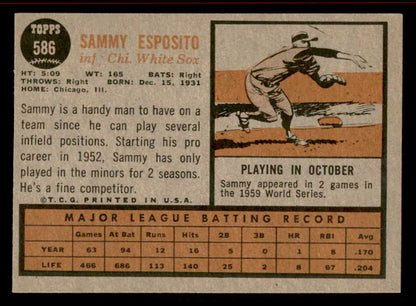 1962 Topps Baseball #586 Sammy Esposito White Sox EX-MT 542836