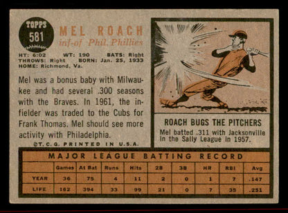 1962 Topps Baseball #581 Mel Roach Phillies VG-EX/EX 542840
