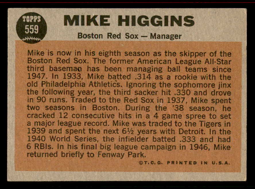 1962 Topps Baseball #559 Mike Higgins Red Sox VG-EX 542856