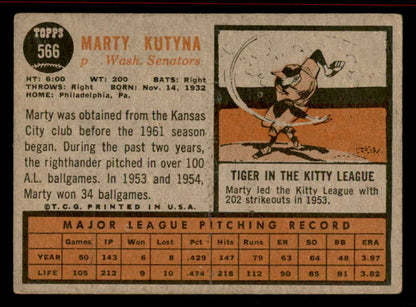 1962 Topps Baseball #566 Marty Kutyna Senators VG-EX 542859