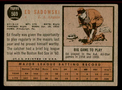 1962 Topps Baseball #569 Ed Sadowski Angels VG-EX 542861