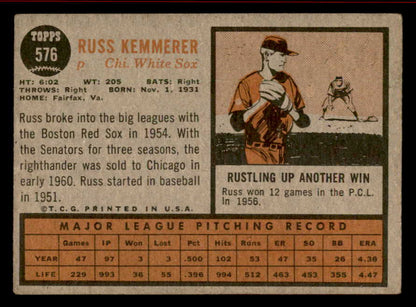 1962 Topps Baseball #576 Russ Kemmerer White Sox VG-EX 542864
