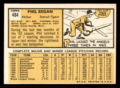 1963 Topps Baseball #494 Phil Regan Tigers NR-MT 542875