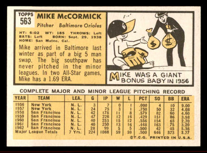1963 Topps Baseball #563 Mike McCormick Orioles EX-MT 542926