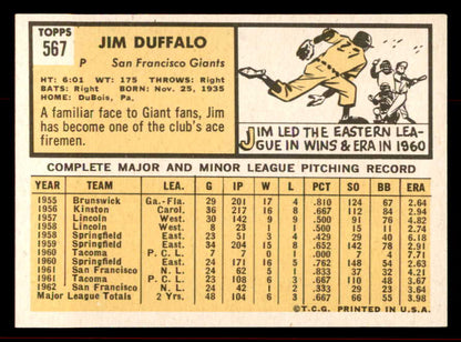 1963 Topps Baseball #567 Jim Duffalo Giants EX-MT 542929
