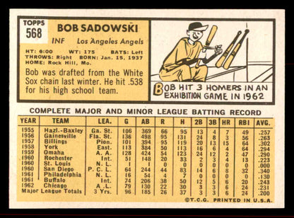 1963 Topps Baseball #568 Bob Sadowski Angels EX-MT 542930