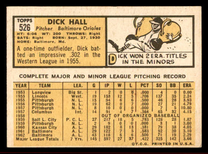 1963 Topps Baseball #526 Dick Hall Orioles VG-EX/EX 542937