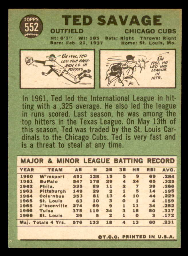 1967 Topps Baseball #552 Ted Savage Cubs NR-MT 542967