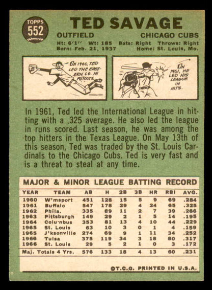 1967 Topps Baseball #552 Ted Savage Cubs NR-MT 542967