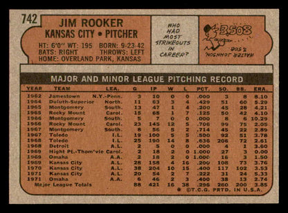 1972 Topps Baseball #742 Jim Rooker Royals VG-EX 543173