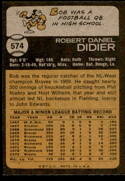 1973 Topps Baseball #574 Bob Didier Braves NR-MT 543190