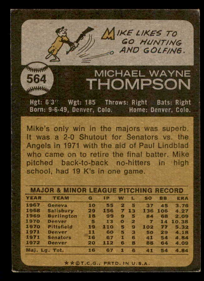 1973 Topps Baseball #564 Mike Thompson Rangers VG-EX/EX 543193