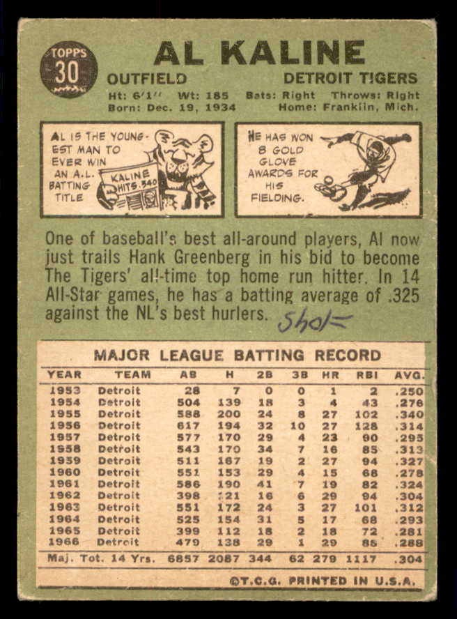 1967 Topps Baseball #030 Al Kaline Tigers VG 543217