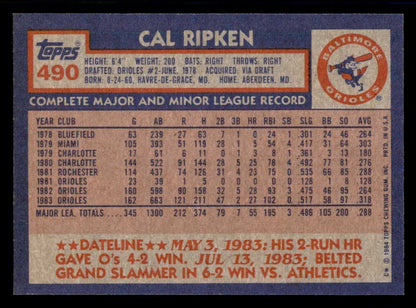 1984 Topps #490 Cal Ripken Orioles NR-MT 543238