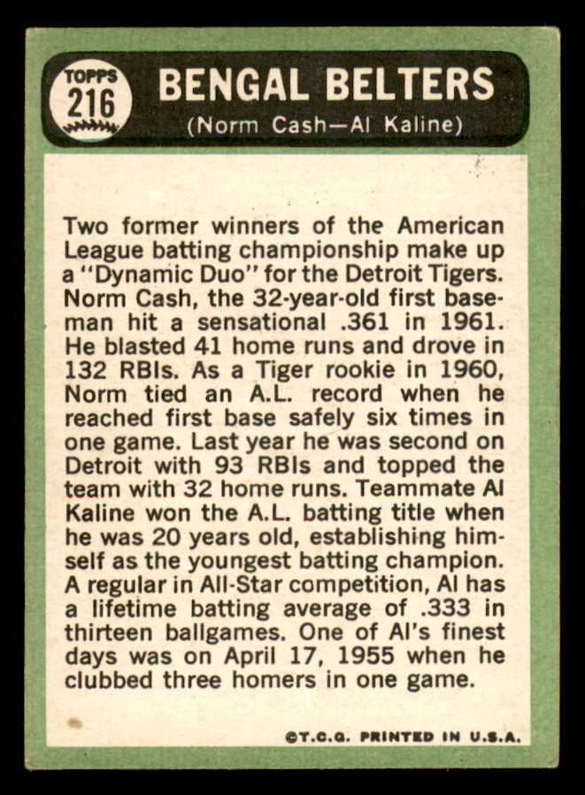 1967 Topps Baseball #216 Al Kaline Norm Cash VG-EX 543268