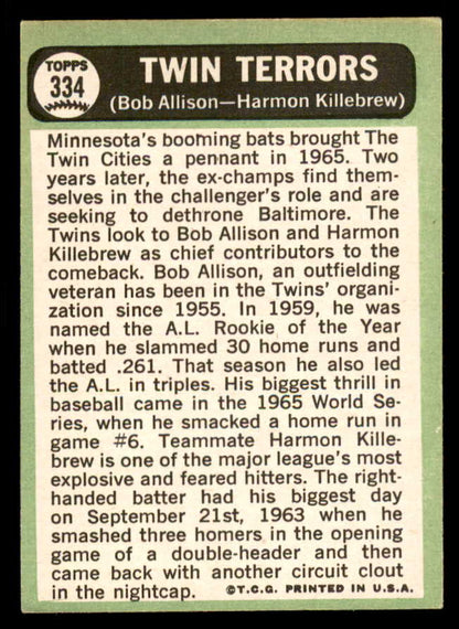 1967 Topps Baseball #334 Harmon Killebrew Bob Allison EX-MT 543280