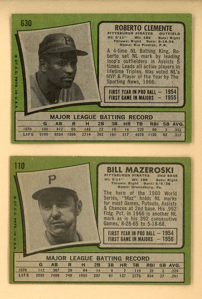 1971 Topps Lot #630 Roberto Clemente #110 Bill Mazeroski Nice 543309