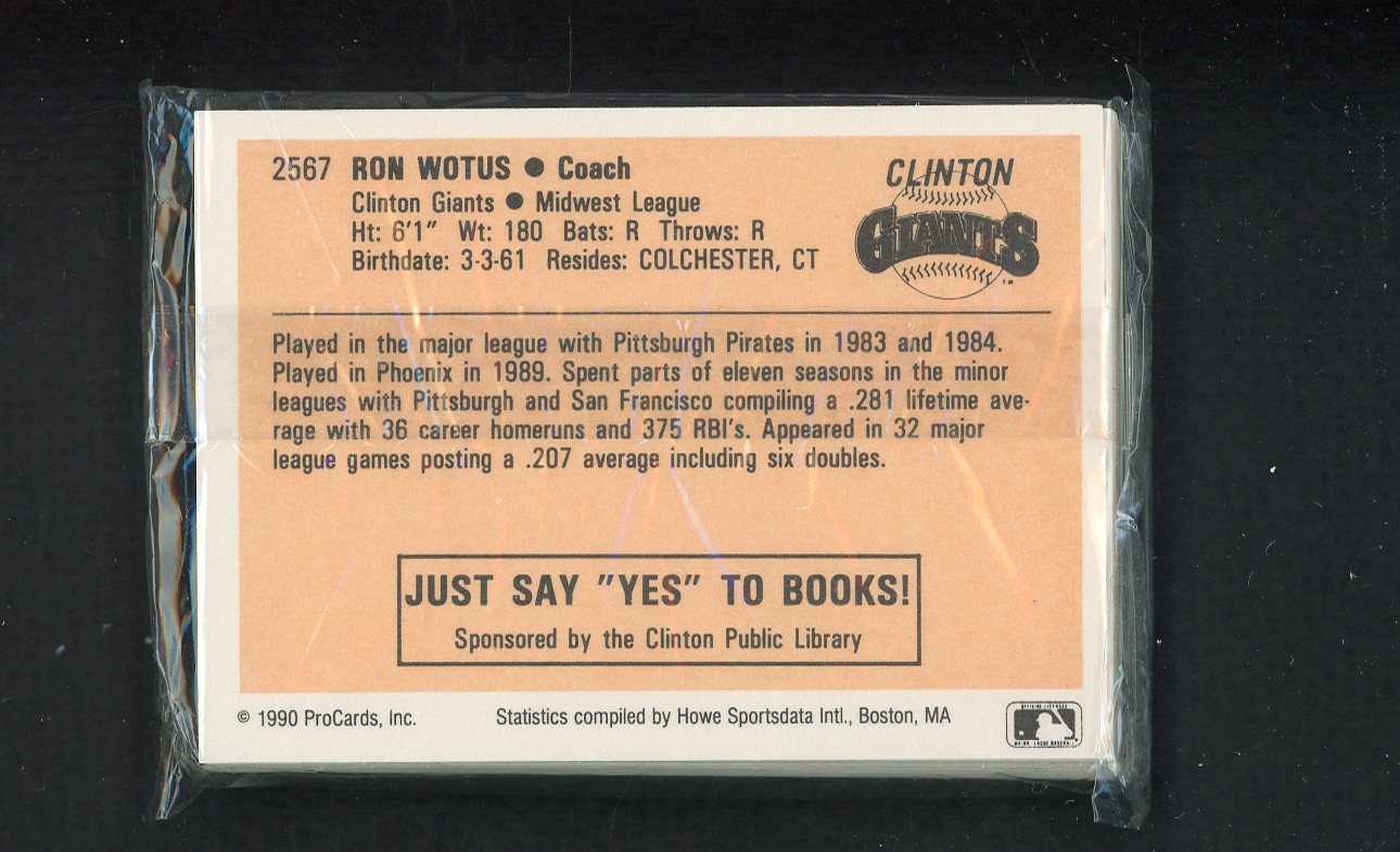 1990 Pro Card Clinton Giants Complete Set Clay Bellinger 543790