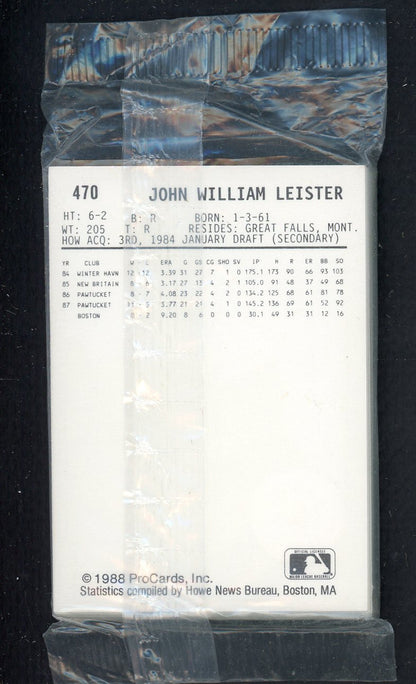 1988 Pro Card Pawtucket Red Sox Complete Set John Leister 543946