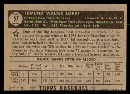 1952 Topps Baseball #057 Eddie Lopat Yankees VG-EX Black 544140