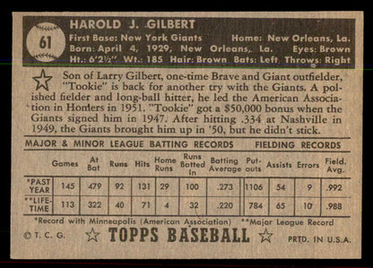 1952 Topps Baseball #061 Tookie Gilbert Giants EX-MT Black 544143