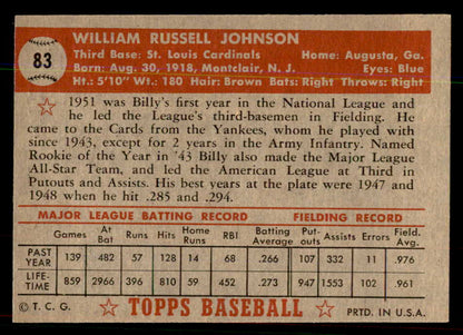 1952 Topps Baseball #083 Billy Johnson Cardinals EX-MT 544159