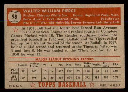 1952 Topps Baseball #098 Billy Pierce White Sox EX-MT 544173