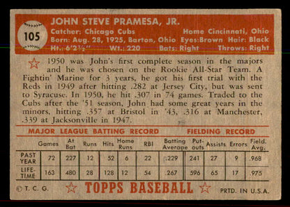1952 Topps Baseball #105 John Pramesa Cubs EX-MT 544180