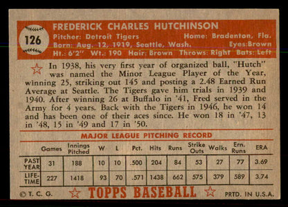 1952 Topps Baseball #126 Fred Hutchinson Tigers EX-MT 544201