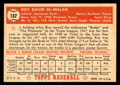 1952 Topps Baseball #137 Roy McMillan Reds EX-MT 544212