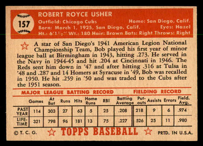 1952 Topps Baseball #157 Bob Usher Cubs EX-MT 544232