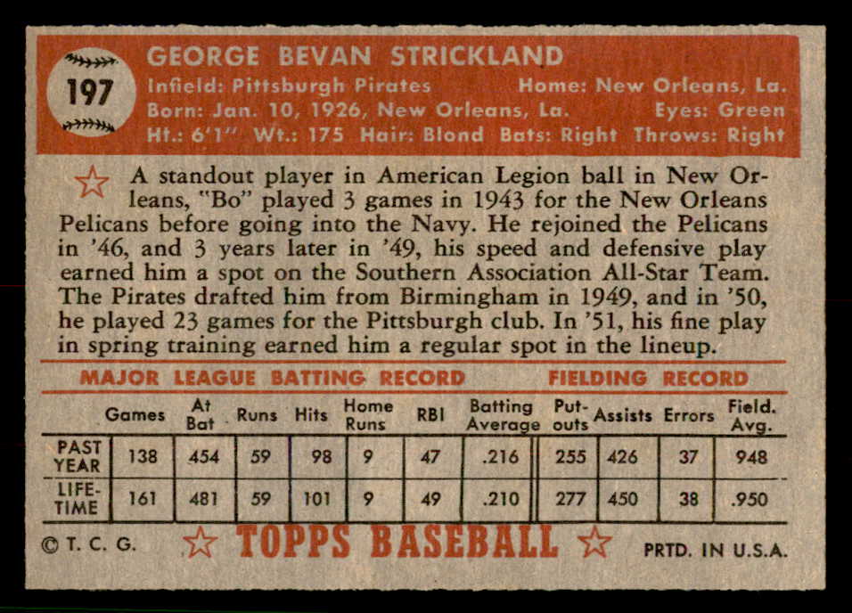1952 Topps Baseball #197 George Strickland Pirates EX-MT 544269