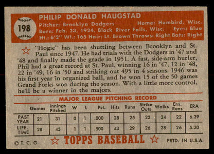 1952 Topps Baseball #198 Phil Haugstad Dodgers EX-MT 544270