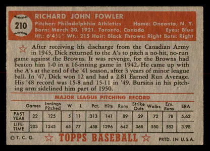 1952 Topps Baseball #210 Dick Fowler A's EX-MT 544282